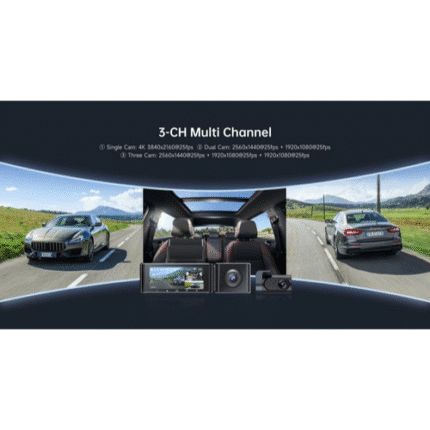 داش كام AZDOME M550 PRO بدقة 4K، بثلاث عدسات لتصوير شامل، تدعم GPS وWi-Fi وBluetooth وتحكم صوتي، مع وضع وقوف السيارات للحماية والمراقبة المستمرة.